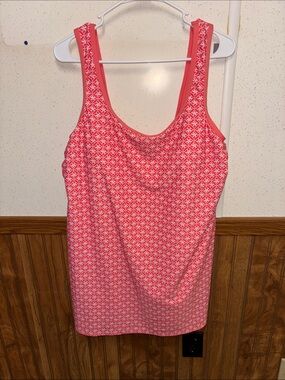 NWT - Lands' End - women’s Coral Pink Geometric swim dress (size Large)